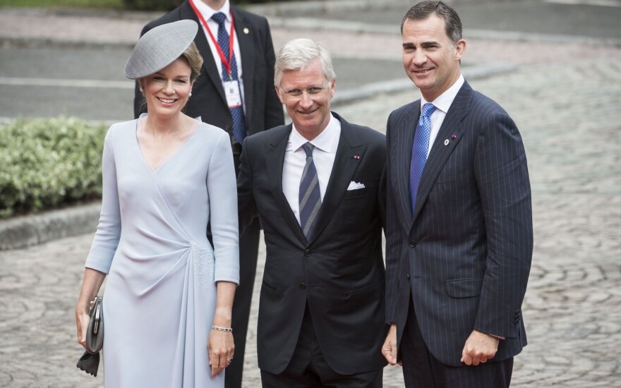 Belgijos karalienė Mathilde, belgijos karalius Philippe'as ir Ispanijos karalius Felipe VI