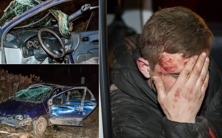 Авария в Вильнюсе: автомобиль разбит, трое пьяных друзей отделались испугом