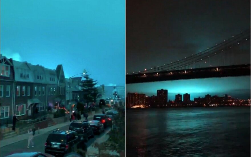 ФОТО, ВИДЕО: вечернее небо над Нью-Йорком вдруг стало ярко-голубым