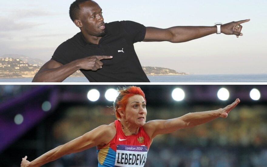 Usainas Boltas ir Tatjana Lebedeva  (AP/RIA Scanpix nuotr.)