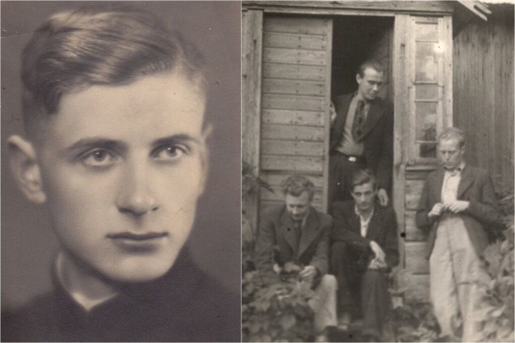 Vytautas Mačernis, ~1939 m. / Vytautas Mačernis (viduryje), Paulius Jurkus ir nežinomas vyras, ~1940 m.