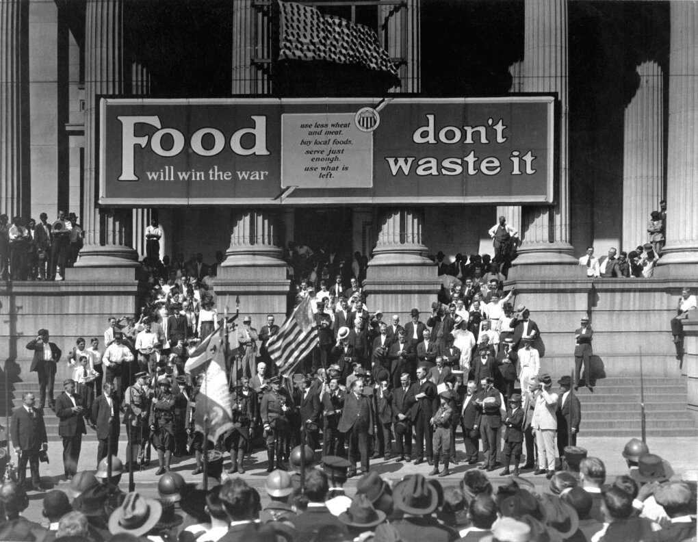 Maistas laimės karą. Negalima jo švaistyti - ragino reklaminės antraštės. Naujasis Orleanas, 1918 m. Spalio 2 d.