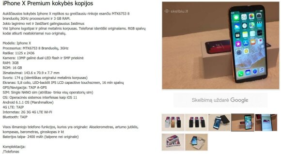 Svajonių telefonų kopijas siūlo įsigyti atvirai ir pigiai