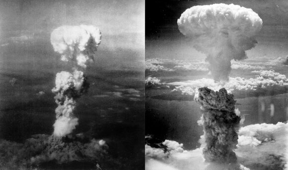 Atominiai "grybai" virs Hirosimos ir Nagasakio miestų 