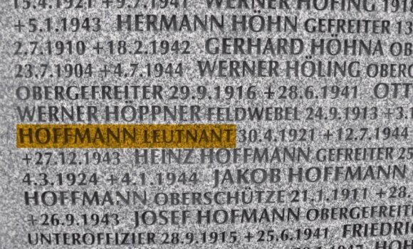 Leitenanto Hofmano pavardė iškalta ant paminklo Vingio parko Vokiečių karių kapinėse, G. Širono nuotr.