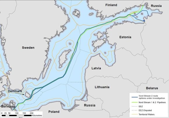 Possible route Nord Stream 2 according to company