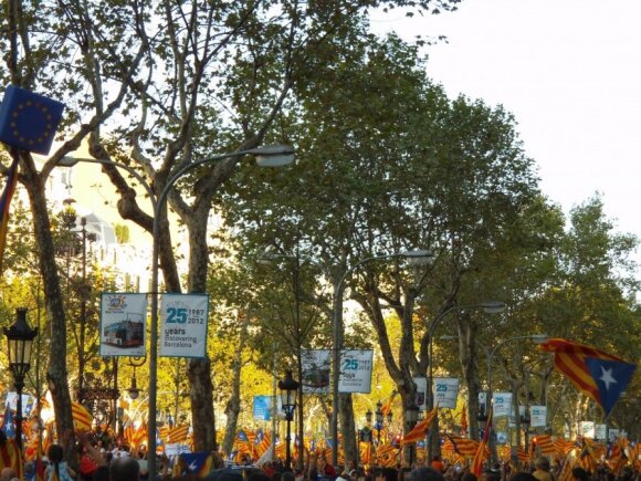 Katalonijos nepriklausomybei palaikyti skirta demonstracija Barselonoje (2012-09-11), kurioje, oficialiais duomenimis dalyvavo 0,6-1,5 mln. žmonių, V. Raškausko nuotr.