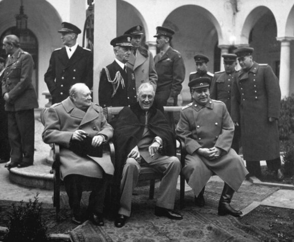 Winston Churchill, Franklin D. Roosevelt and Joseph Stalin in Yalta Conference