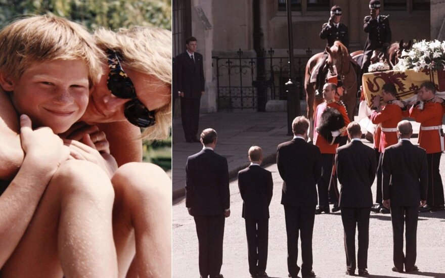 Princesė Diana su sūnumi Harry, princesės Dianos laidotuvės