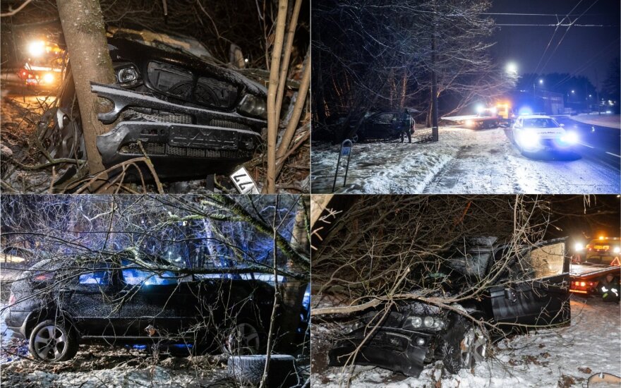 Vilniuje BMW kliudė merginos „Toyota“ ir nulėkė nuo kelio, palikęs sudaužytą automobilį kaltininkas pabėgo