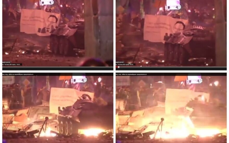 Karas Kijevo gatvėse: vaizdo įrašuose – šarvuočio sprogimas