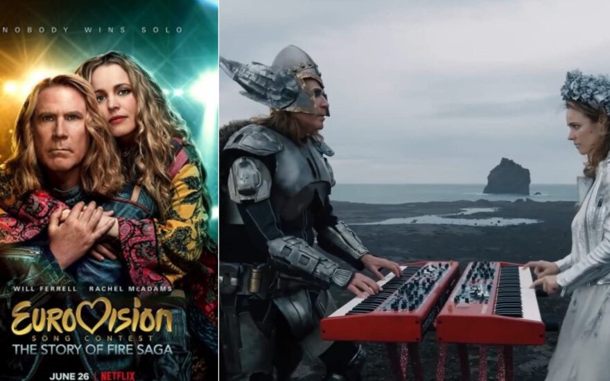 Filmo "Eurovision Song Contest: The Story of Fire Saga" plakatas ir kadras