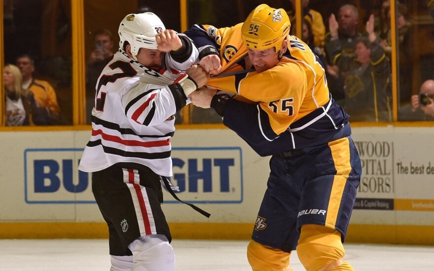 NHL Čikagos „Blackhawks“ ir „Nashville Predators“ mačo akimirka