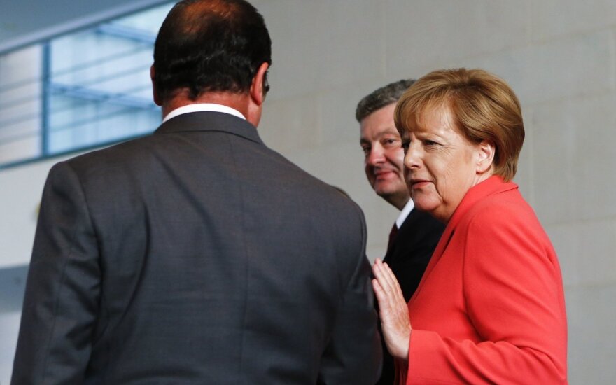 Angela Merkel, Francois Hollande'as, Petro Porošenka