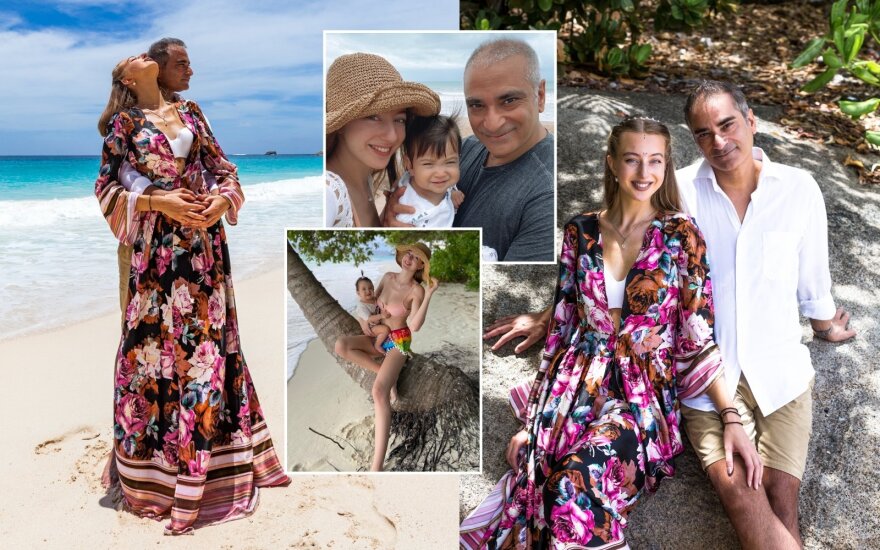 Greta Poloneicik su vyru Ajay ir dukra Indie Gaia