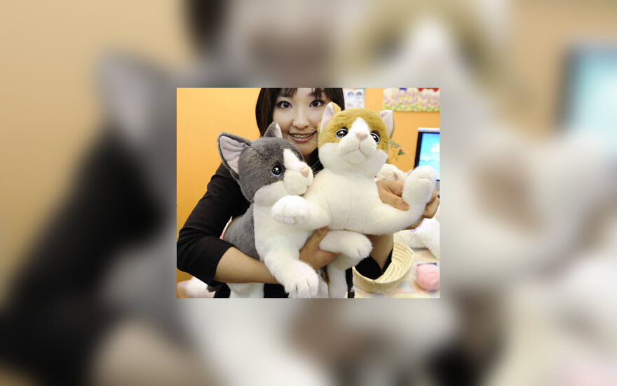 „Tomy“ darbuotoja pristato žaislinės katės pavidalo robotus „Nyantaro“