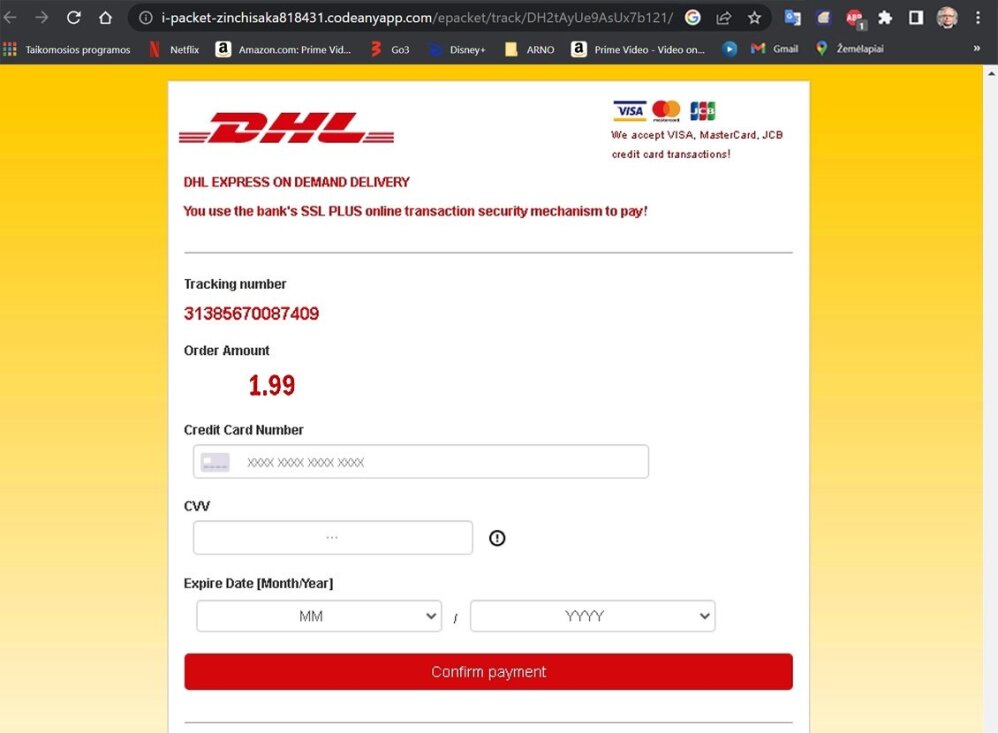 Sukčiai sukūrė netikrą svetainę – DHL klastotę