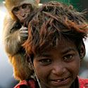 Elgetaujantis berniukas su beždžionėle